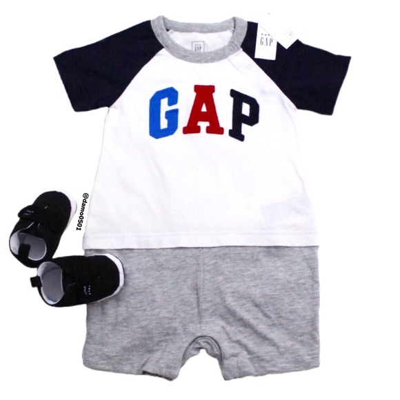 NWT Baby Gap Logo Raglan 2-in-1 One Piece Romper - Picture 2 of 9